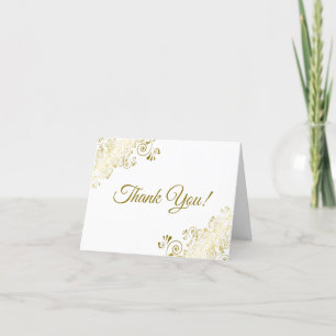 Carte De Remerciements Lacy Gold Frills Elegant Mariage blanc Photo