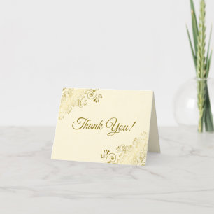 Carte De Remerciements Lacy Golden Curls Elegant Crème Mariage Photo