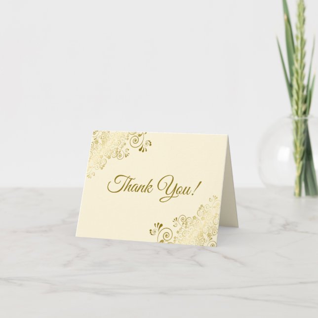 Carte De Remerciements Lacy Golden Curls Elegant Crème Mariage Photo (Devant)