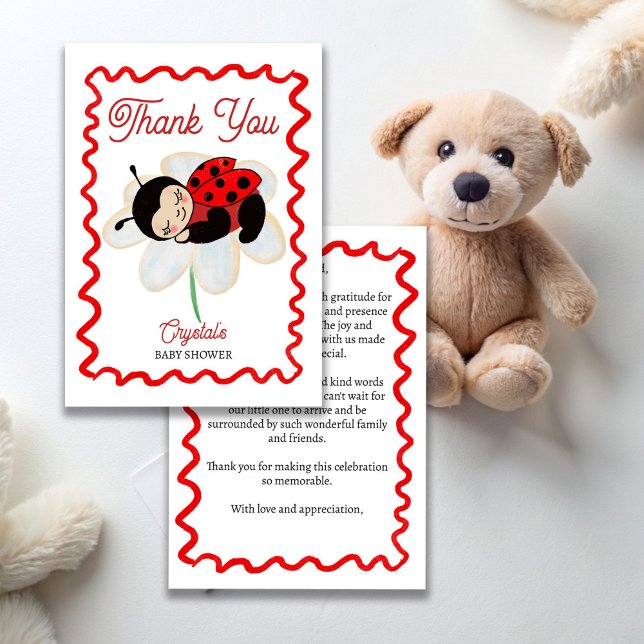 Carte De Remerciements Ladybug baby shower mignonne petite dame (Ladybug baby shower cute bug on a daisy little lady thank you cards)