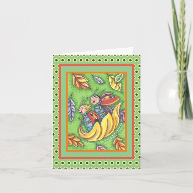 CARTE DE REMERCIEMENTS LADYBUGS QUI RETOURNENT SUR LES FEUILLES D'AUTOMNE (Devant)