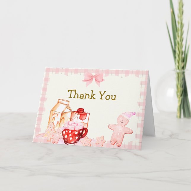 Carte De Remerciements Lait et biscuit En vichy Baby shower d'hiver (Devant)