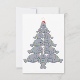 Carte De Remerciements Lamantin de Noël festif avec l'océan magique