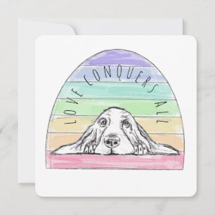 Carte De Remerciements l'amour conquiert tout chien arc-en-ciel basset ho