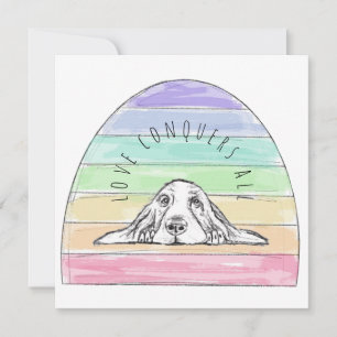 Carte De Remerciements l'amour conquiert tout chien arc-en-ciel basset ho