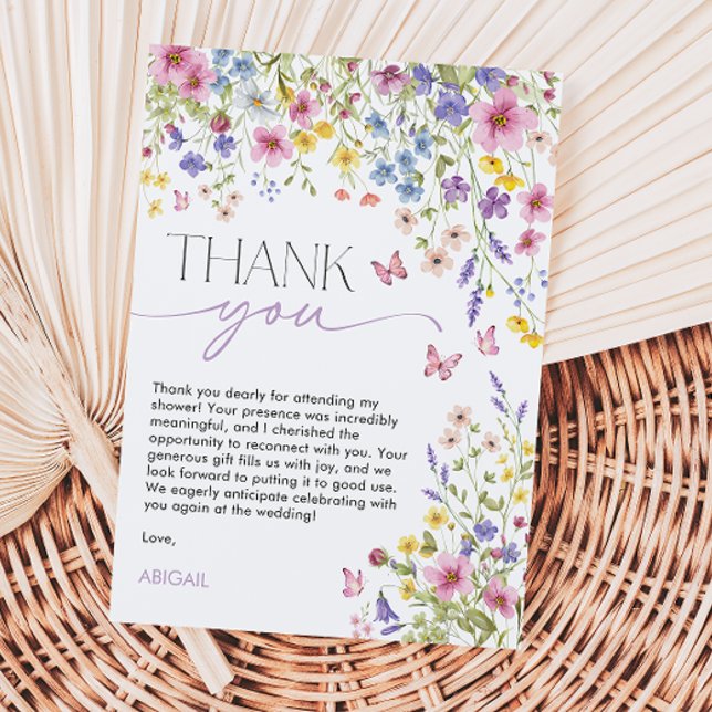 Carte De Remerciements L'amour dans la Fête des mariées papillon en fleur (Love in Bloom Butterfly Bridal Shower Thank You Card)
