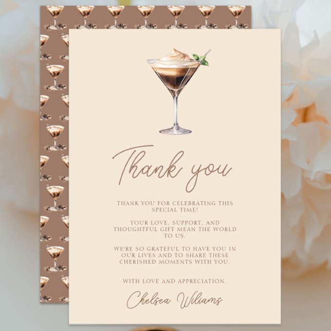 Carte De Remerciements L'amour est dans la préparation Fête de mariage av (Love is Brewing Espresso Martini Bridal Shower Thank You Card, Elegant Chic Modern, Cream Brown)