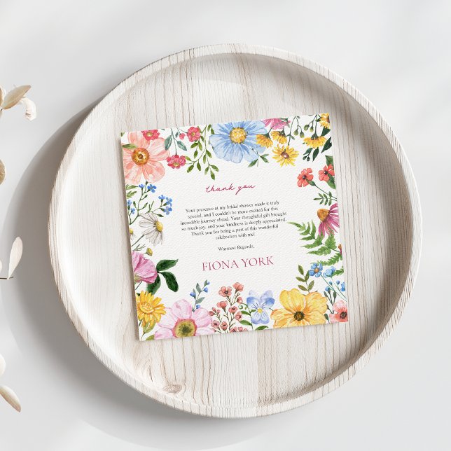 Carte De Remerciements L'amour est en fleur | Fête des mariées Fleur sauv (Love is blooming Bridal Shower Wildflowers Thank you, Card Square Cute Aesthetic)