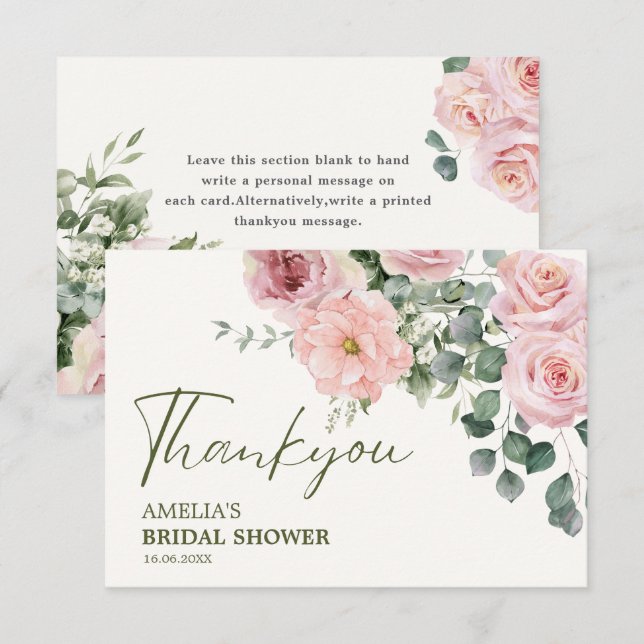 Carte De Remerciements L'amour est en fleurs aquarelle douche de mariée f (Devant / Derrière)