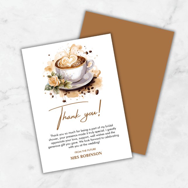 Carte De Remerciements L'amour floral est en train de préparer le café ma (Floral Love is Brewing Brown Coffee Bridal Shower Thank You Card )