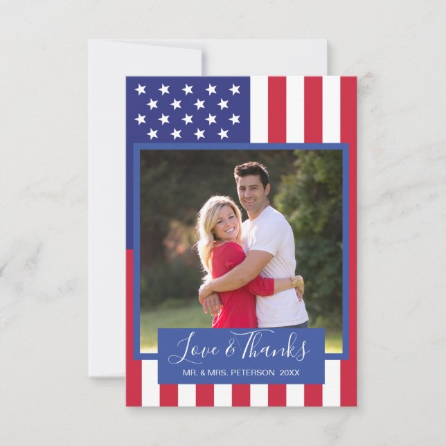 Carte De Remerciements L'amour remercie la photo patriotique de couples (Devant)