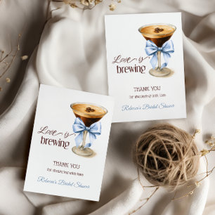 Carte De Remerciements L'amour se prépare Blue Bow Coffee Shower de Maria