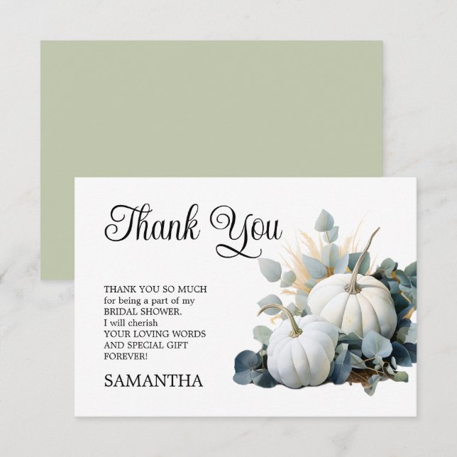 Carte De Remerciements Lancer de bouquet de mariage avec citrouilles blan (Devant / Derrière)