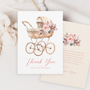 Carte De Remerciements Landau de bébé vintage rose floral Baby Shower