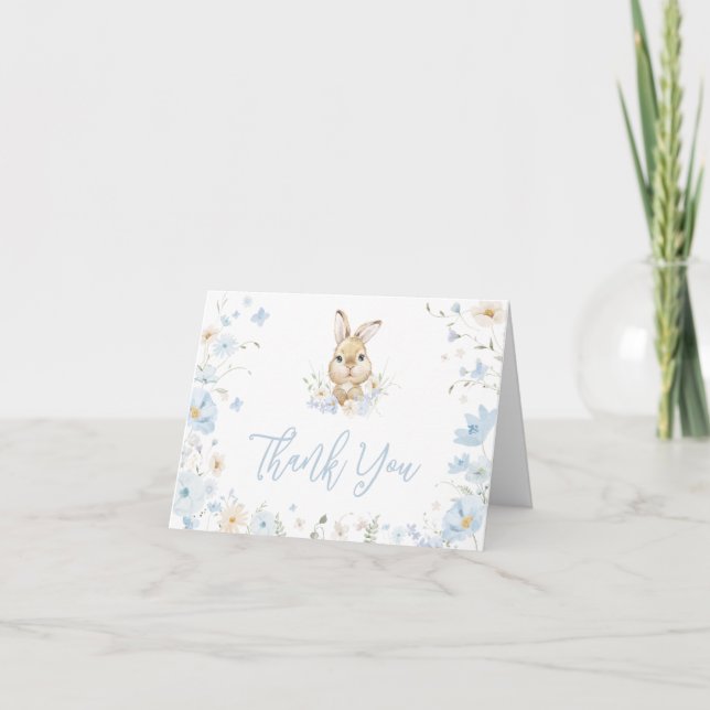 Carte De Remerciements Lapin bleu Assez Baby shower (Devant)