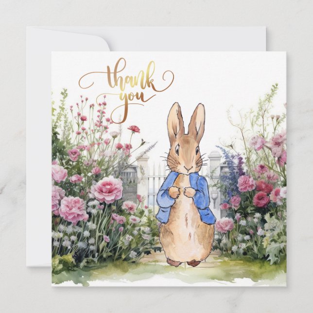 Carte De Remerciements Lapin classique dans son jardin n°2 (Devant)