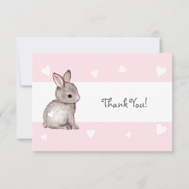 Carte de remerciements lapin Coeur Rose (Devant)