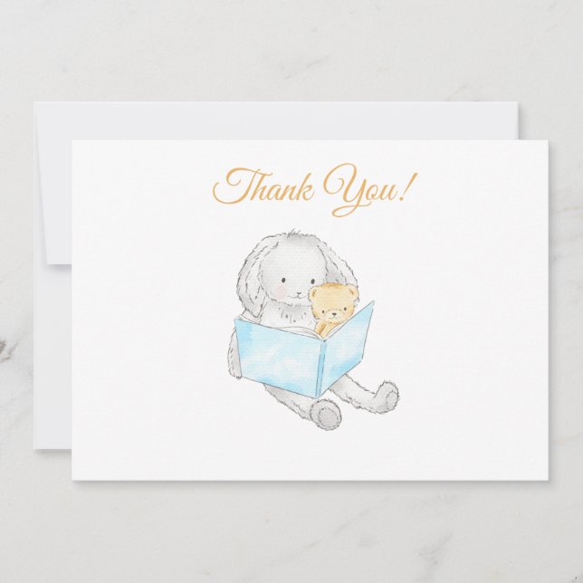 Carte De Remerciements *~* Lapin de Baby shower lu par Teddy (Devant)