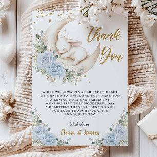 Carte De Remerciements Lapin de Floral Bleu au-Dessus de la Lune Baby Sho