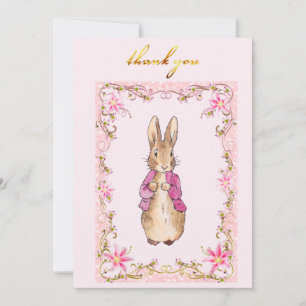 Carte De Remerciements Lapin de garenne en veste rose  