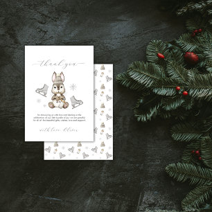 Carte De Remerciements Lapin de l'hiver rustique aux patins à glace Baby 