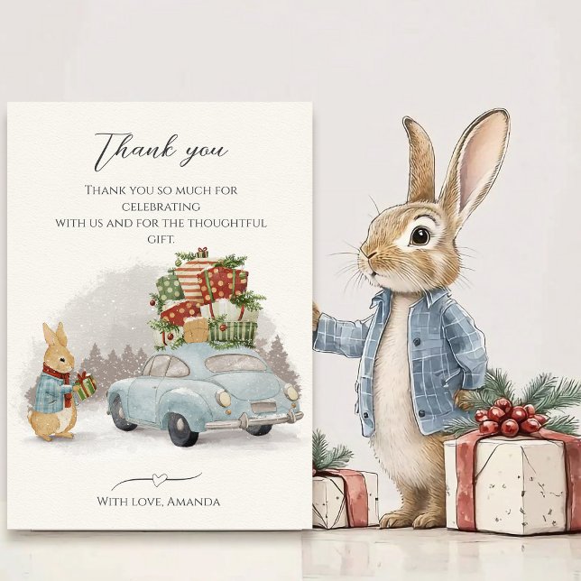 Carte De Remerciements Lapin de Noël Pierre et voiture (Créateur téléchargé)