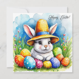 Carte De Remerciements Lapin de Pâques dans un casquette