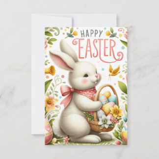 Carte De Remerciements Lapin de Pâques et fleurs du printemps