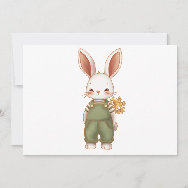 Carte De Remerciements Lapin de surprise doux avec des fleurs (Devant)