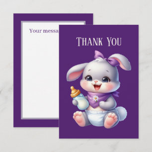 Carte De Remerciements Lapin fille bébé mignon ajoutez un message