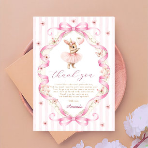Carte De Remerciements Lapin Gingham à nœud rose 1er anniversaire