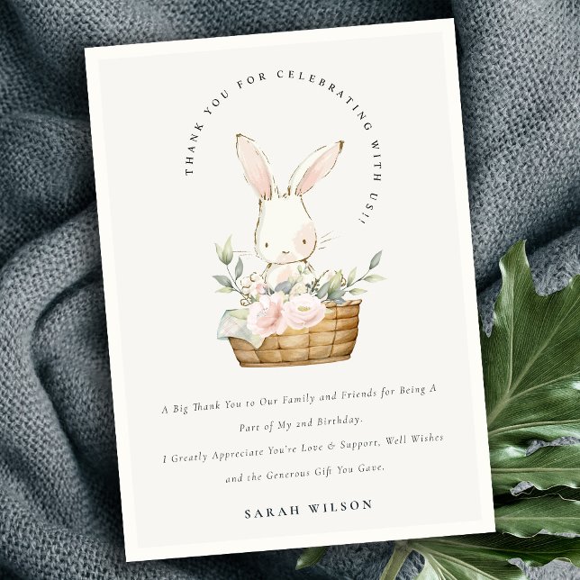 Carte De Remerciements Lapin Mignon Élégant Dans Un Panier Floral Anniver (Créateur téléchargé)