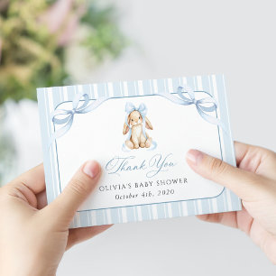 Carte De Remerciements Lapin Mignon, Nœud Bleu, Rayures Bleues, Baby Show