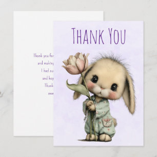 Carte De Remerciements Lapin mignon tenant une Tulipe