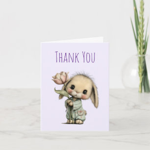 Carte De Remerciements Lapin mignon tenant une tulipe