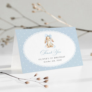 Carte De Remerciements Lapin, Nœud Bleu, Points Bleus, Premier Anniversai