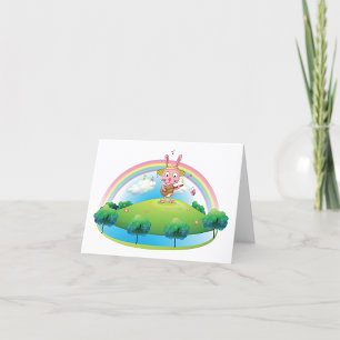 Carte De Remerciements Lapin Rose Jouant À La Guitare