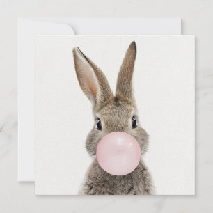 Carte De Remerciements Lapin soufflant un bubble gum rose