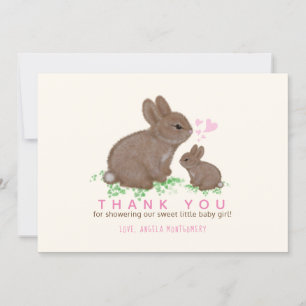 Carte De Remerciements Lapins adorables cœurs fille Baby Shower Remerciem