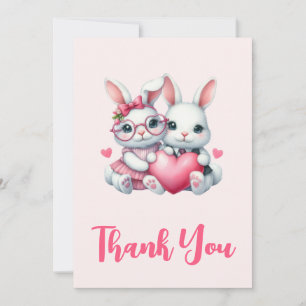 Carte De Remerciements Lapins mignons partageant une fête du cœur