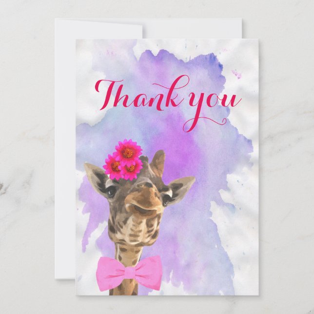 Carte De Remerciements L'aquarelle animale de jungle mignonne de girafe (Devant)