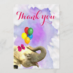 Carte De Remerciements L'aquarelle animale de jungle mignonne d'éléphant
