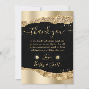 Carte De Remerciements Larmes de Mariage aux Bords Pailletés d'Or Glamour