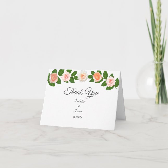 Carte De Remerciements Laurel & Rose Fleurs Mariage (Devant)