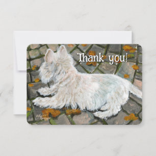 Carte De Remerciements L'automne laisse Westie sur Patio