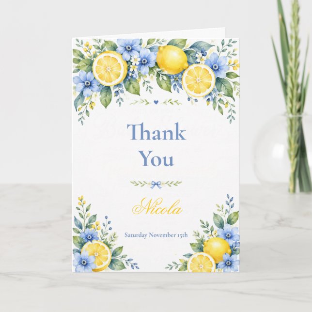 Carte De Remerciements Lavage de mariage bleu citron (Devant)