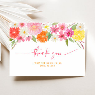 Carte De Remerciements Lavage de mariage floral Citron Orange