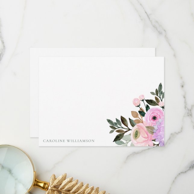 Carte De Remerciements Lavande Aquarelle Fleurie Enterrement de Vie de Je (Devant/Arrière en situation)