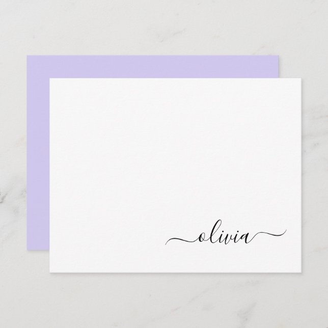 Carte De Remerciements Lavande Purple Script Moderne Girl Monogramme (Devant / Derrière)