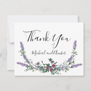 Carte De Remerciements Lavande Vintage Rose rouge et Eucalyptus
